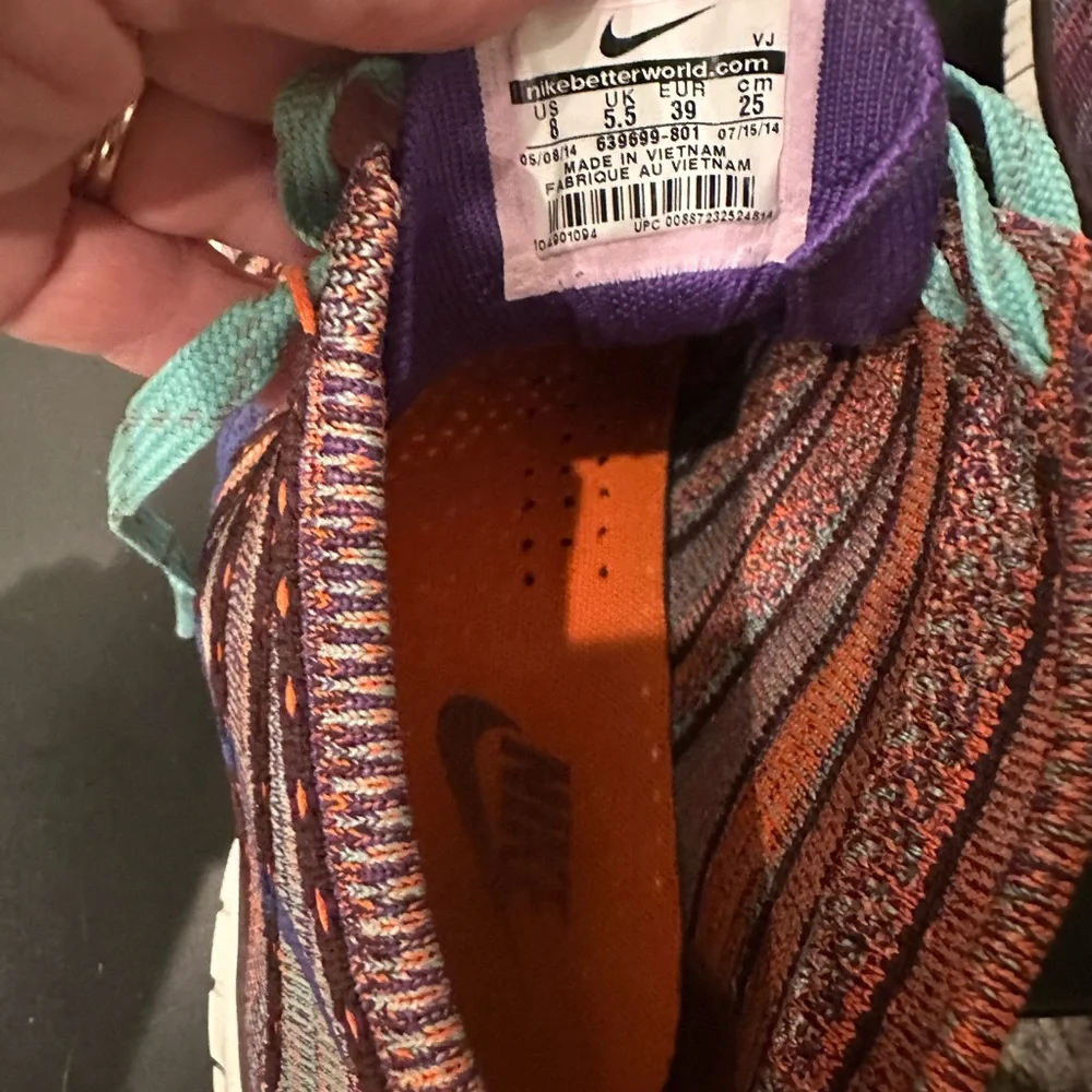 Nike Flyknit Chukka Multicolor Knit Sneakers Teal Laces Purple Swoosh Women’s 8